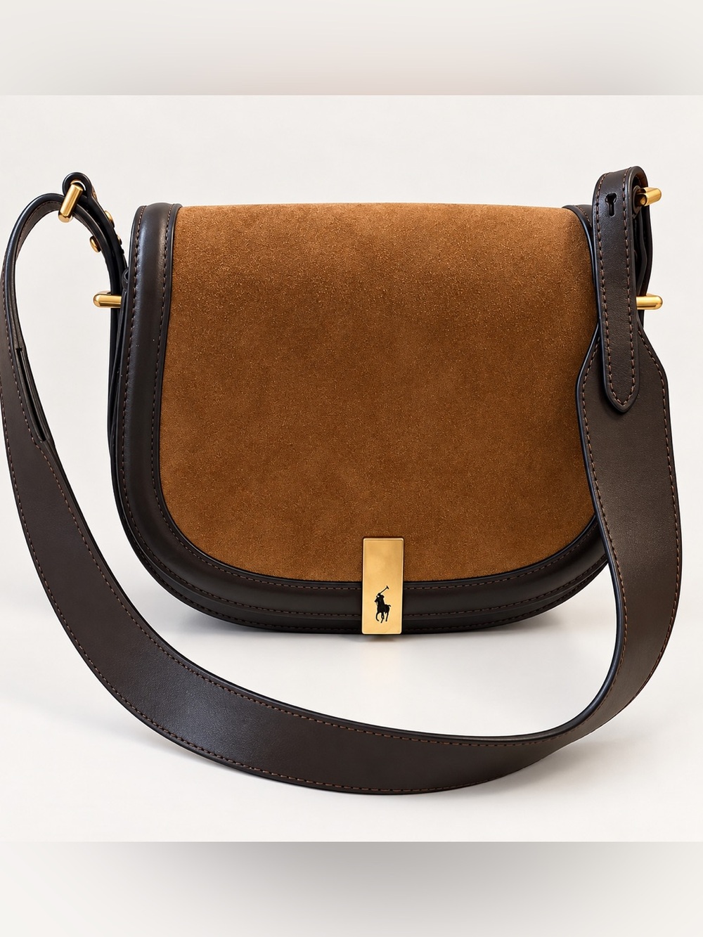 Polo by Ralph Lauren Chestnut Suede & Dark Brown Leather Saddle Crossbody